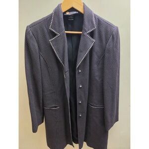 Christine Alexander Vintage Rhinestone Polka Dot Blazer Navy Blue Womens Medium